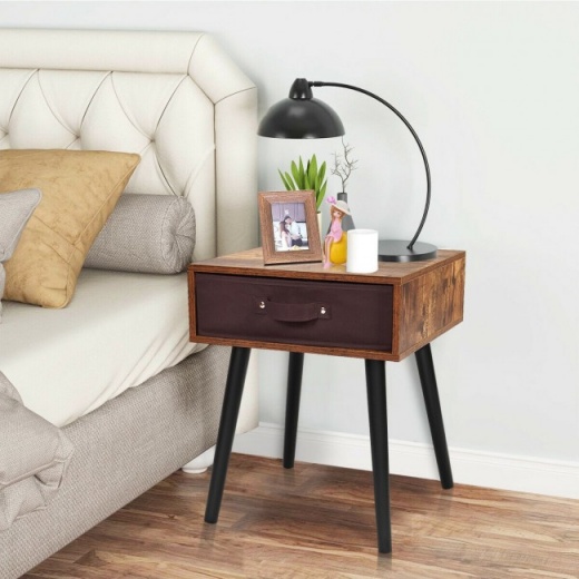 Mid-Century End Accent Bedside Table - Rustic Brown/White