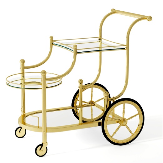 3-Tier Home Bar Serving Cart On Wheels With Mirrored Shelves-Golden
