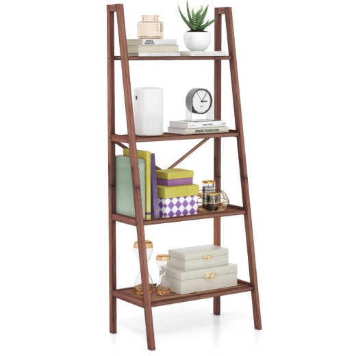 58 Inch 4-Tier Bamboo Ladder Bookshelf