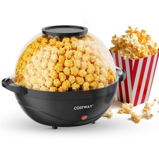 6Qt Stirring Popcorn Popper Maker With Nonstick Plate-Black