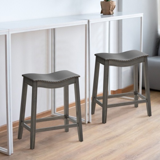 Set Of 2 Retro Saddle Bar Stools With Rubber Wood Legs