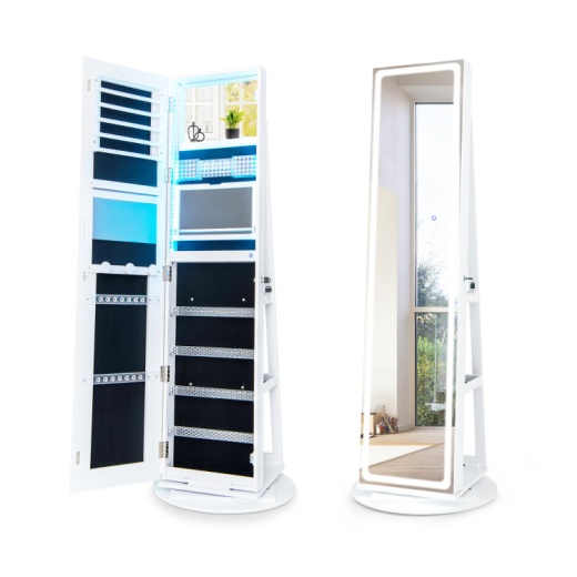 Standing Jewelry Cabinet With Adjustable Led Lights, White
