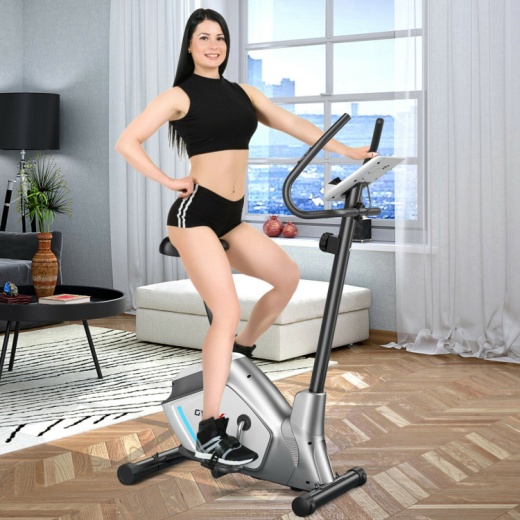 Magnetic Stationary Upright Exercise Bike With Lcd Monitor And Pulse Sensor