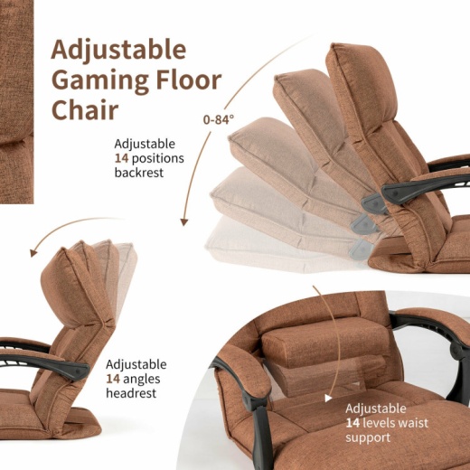 14-Position Adjustable Cushioned Floor Chair Coffee