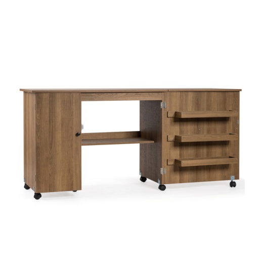 Folding Sewing Table Shelves Storage Cabinet Craft Cart With Wheels-Natural