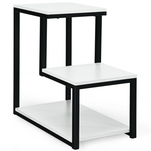 3-Tier Ladder-Shaped Chair Side Table With Storage Shelf-White