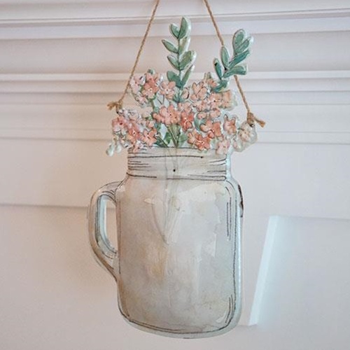 *Floral Jar With Handle Metal Hanging Sign