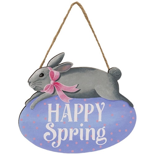 Buy Happy Spring Bunny On Egg Hanger Online - Decorative Wooden Sign