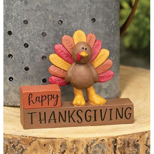 Happy Thanksgiving Resin Block W/Turkey