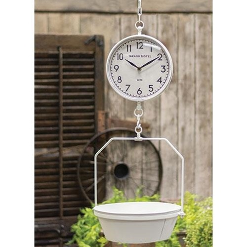 White Vintage Hanging Scale W/Clock