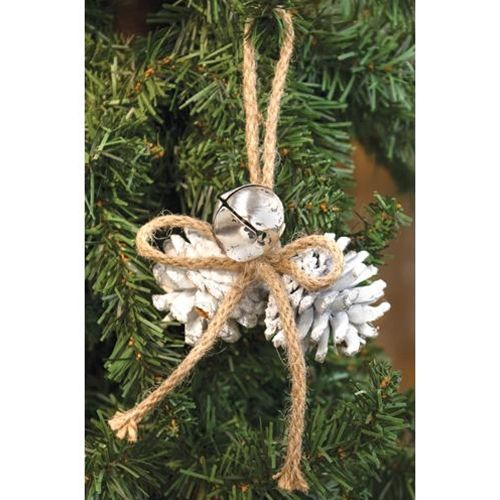 White Pinecone With Bell Ornament