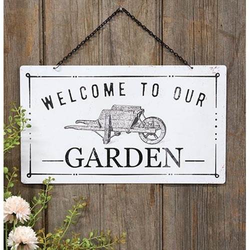 Welcome To Our Garden Metal Hanging Sign