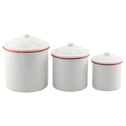 3/Set, Red Rim Enamel Canisters