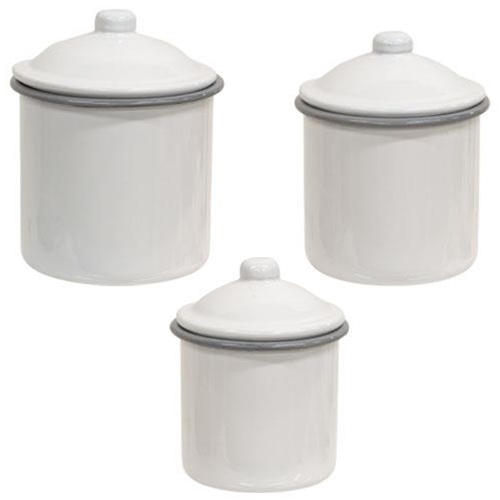 3/Set Gray Rim Enamelware Canisters - Kitchen Storage Containers