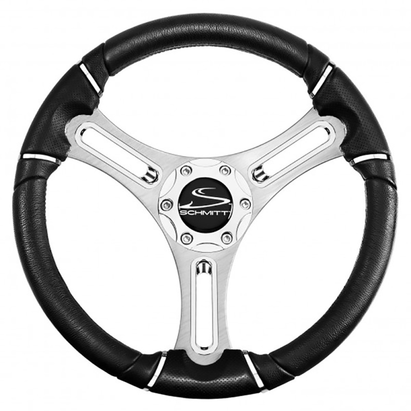 Schmitt Marine Torcello 14" Wheel - 04 Series - Polyurethane Wheel W/Chrome Trim & Cap - Brushed Spokes - 3/4" Tapered Shaft