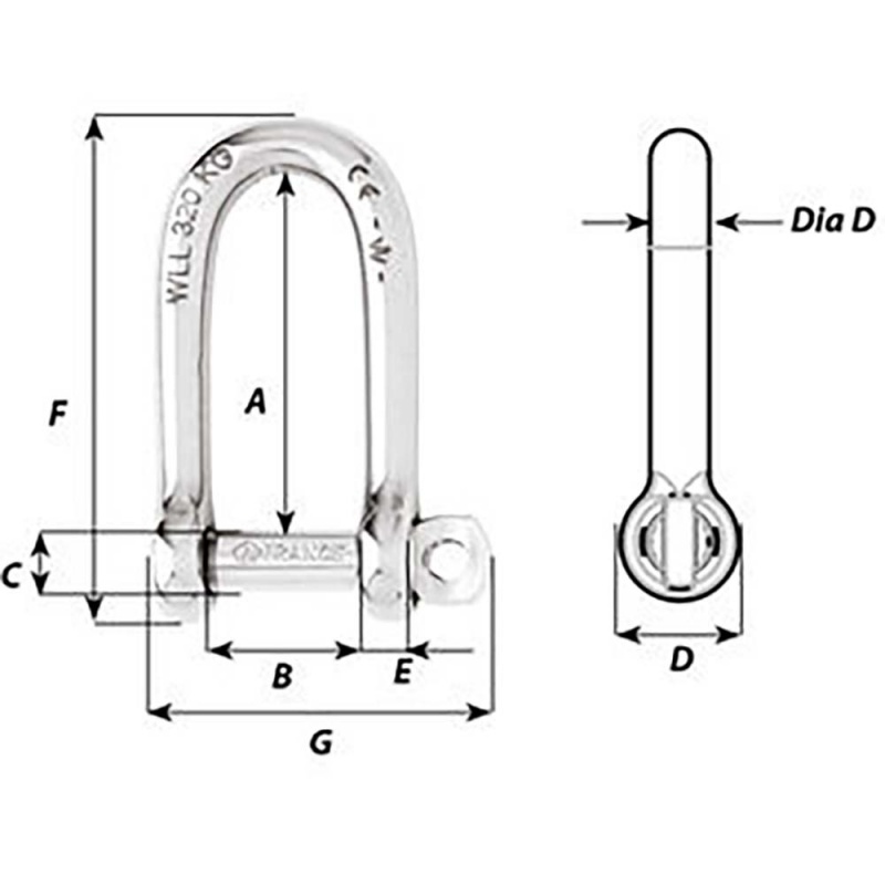 Wichard Self-Locking Long D Shackle - Diameter 8Mm - 5/16"