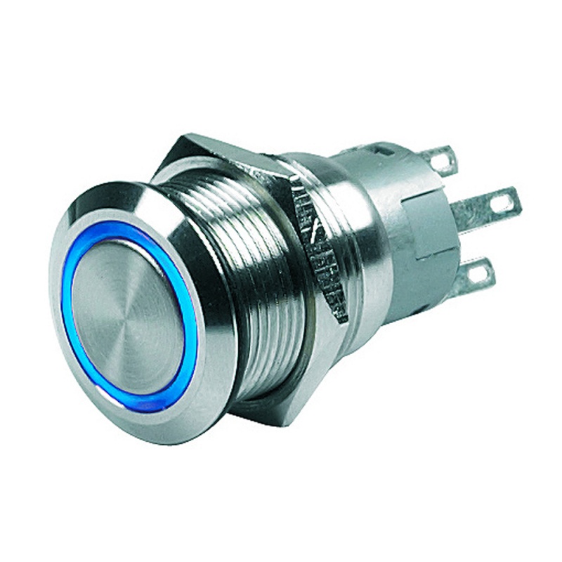 Bep Push-Button Switch - 12V Momentary (On)/Off - Blue Led