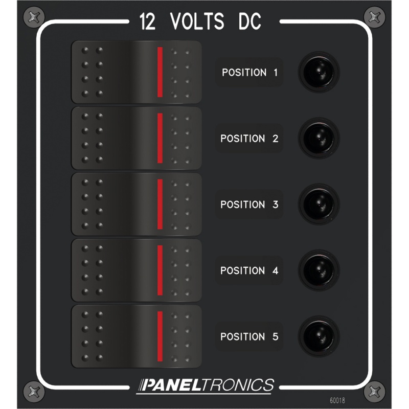 Paneltronics Waterproof Panel - Dc 5-Position Illuminated Rocker Switch & Circuit Breaker