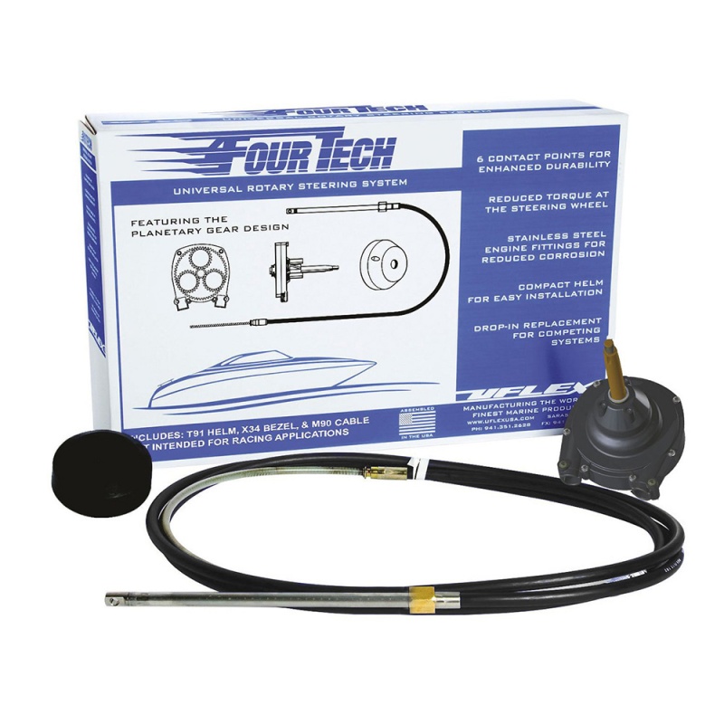 Uflex Fourtech 12' Black Mach Rotary Steering System W/Helm, Bezel & Cable