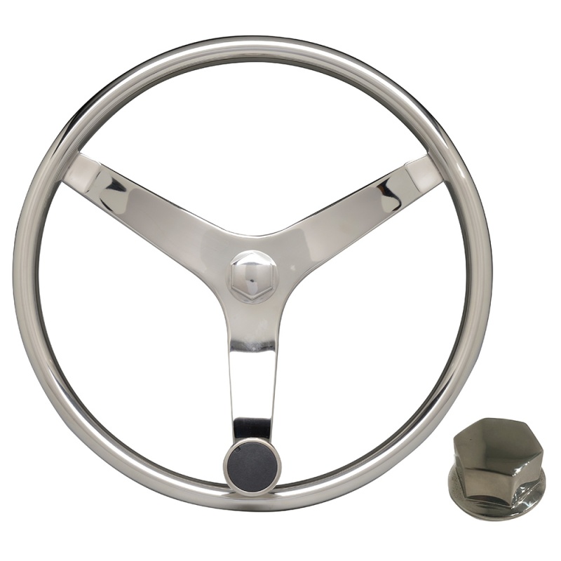 Uflex - V46 - 13.5" Stainless Steel Steering Wheel W/Speed Knob & Chrome Nut