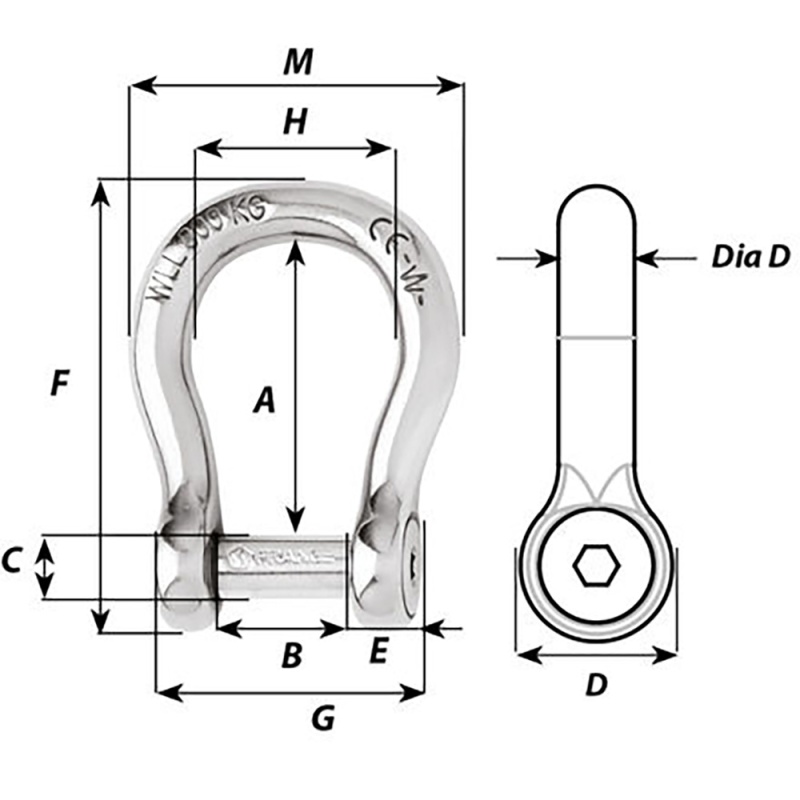 Wichard Self-Locking Allen Head Pin Bow Shackle - 8Mm Diameter - 5/16"