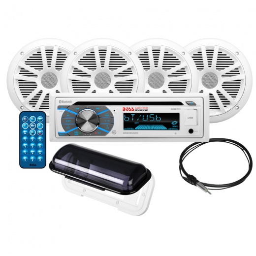 Boss Audio MCK508WB.64S Marine Stereo & 2 Pairs Of 6.5 Speaker Kit - White