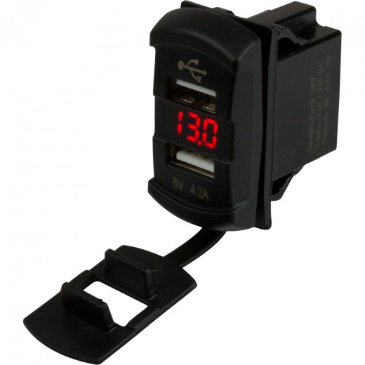 Sea-Dog Dual USB Rocker Switch Style Voltmeter with Hidden Display