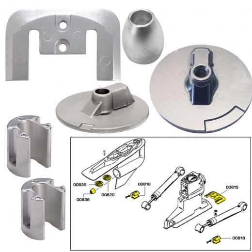 Tecnoseal Anode Kit W/Hardware for Mercury Bravo 3 2004-Present - Zinc