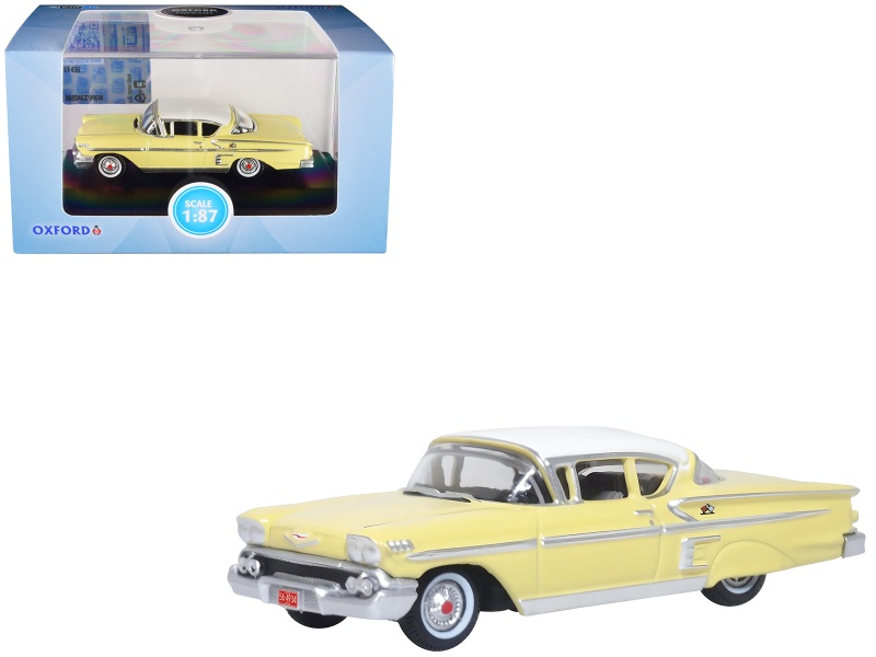 1958 Chevrolet Impala Sport Colonial Cream With Snowcrest White Top 1/87 (Ho) Scale Diecast Model Car by Oxford Diecast