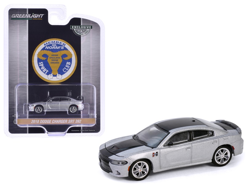 2018 Dodge Charger Srt 392 Silver Metallic With Black Stripe "Mr. Norm Heritage Gss Charger" "Hobby Exclusive" Series 1/64 Diecast Model Car By Greenlight
