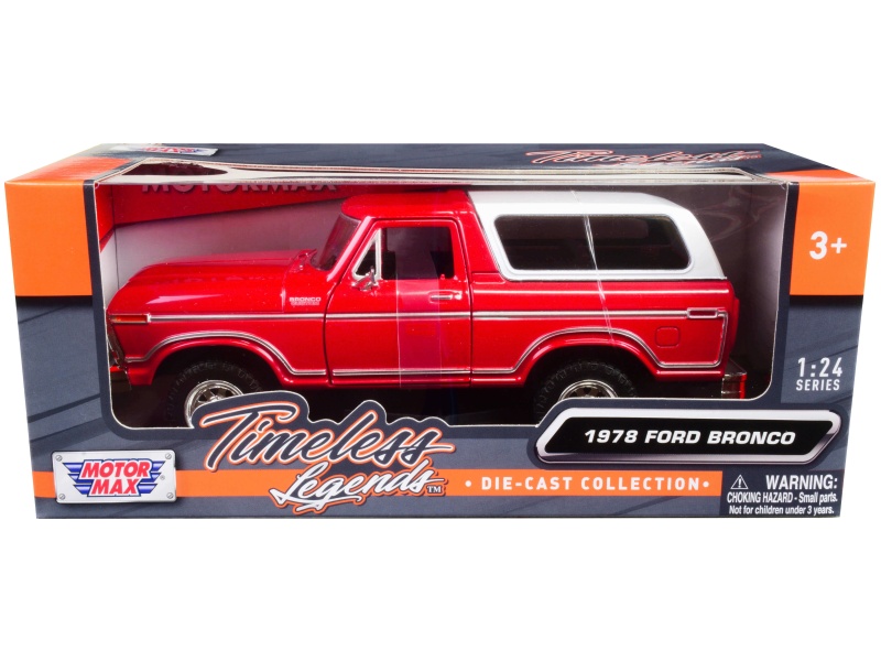 1978 Ford Bronco Custom Red And White "Timeless Legends" Series 1/24 Diecast Model Car By Motormax