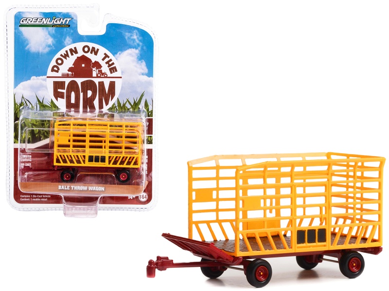 Bale Throw Wagon Yellow And Red "Down On The Farm" Series 7 1/64 Diecast Model By Greenlight