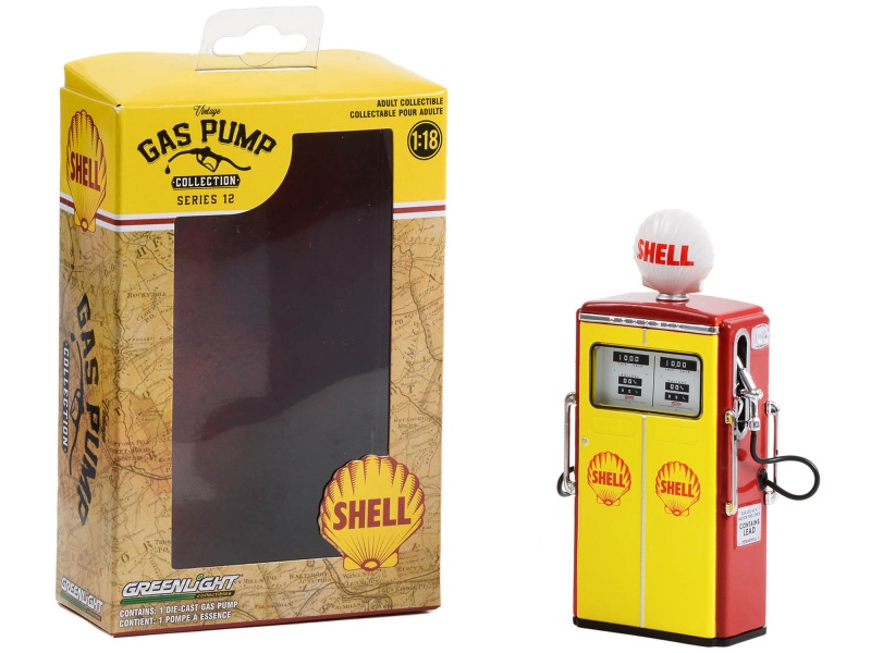 1954 Tokheim 350 Twin Gas Pump "Shell Oil" Yellow And Red "Vintage Gas Pumps" Series 12 1/18 Diecast Model By Greenlight