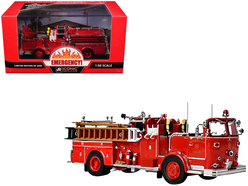 1965 Crown Firecoach Fire Engine "Los Angeles County Fire Department" La County Fd (Lacfd) "Emergency!" Series Limited Edition To 2500 Pieces Worldwide 1/50 Diecast Model By Iconic Replicas