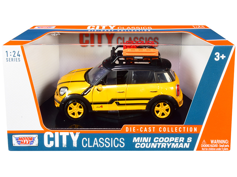 Mini Cooper S Countryman With Roof Rack And Accessories Yellow Metallic And Black "City Classics" Series 1/24 Diecast Model Car By Motormax