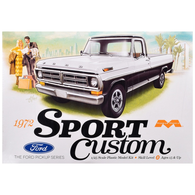Skill 3 Model Kit 1972 Ford Sport Custom Pickup Truck 1/25 Scale Model By Moebius
