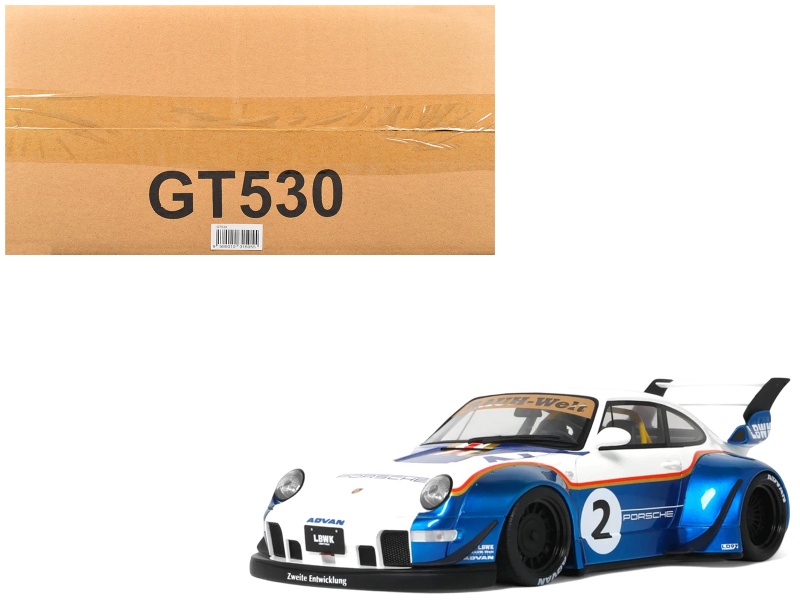 2023 RWB x Liberty Walk 993 #2 White and Blue Metallic 1/18 Model Car