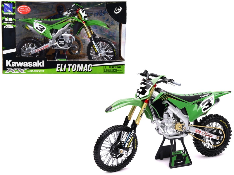 Kawasaki Kx 450F Dirt Bike Motorcycle #3 Eli Tomac Green And Black "Kawasaki Racing Team" 1/6 Diecast Model By New Ray