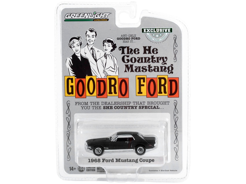 1967 Ford Mustang Stealth Matt Black "He Country Special" "Bill Goodro Ford Denver Colorado" "Hobby Exclusive" Series 1/64 Diecast Model Car By Greenlight