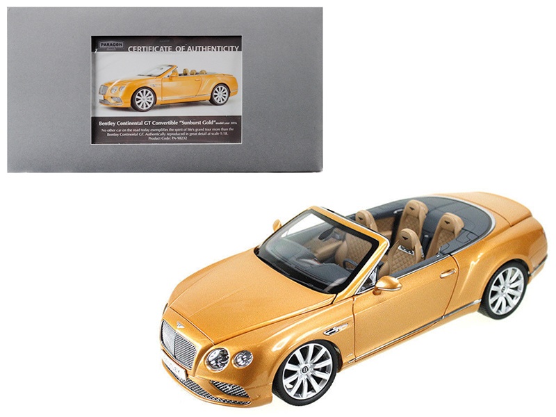 2016 Bentley Continental Gt Convertible Lhd Sunburst Gold 1/18 Diecast Model Car By Paragon