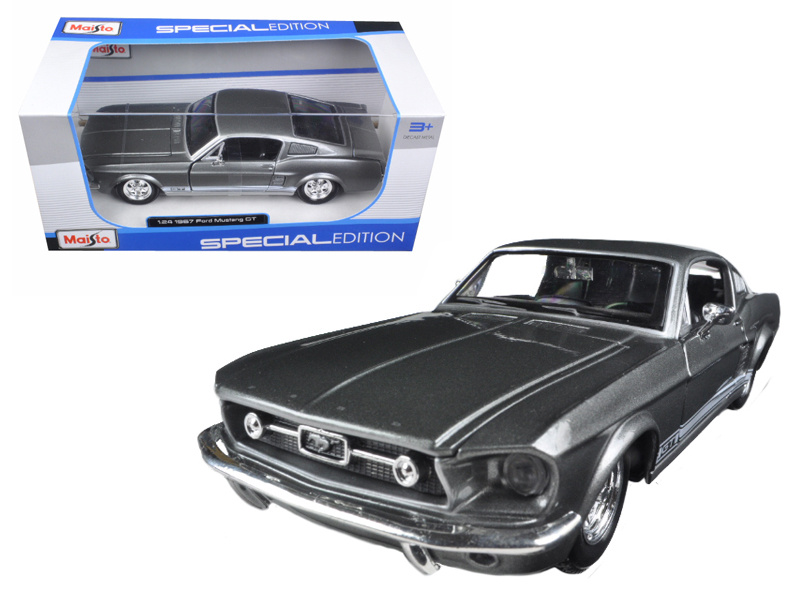 1967 Ford Mustang Gt Gray Metallic With White Stripes 1/24 Diecast Model Car By Maisto