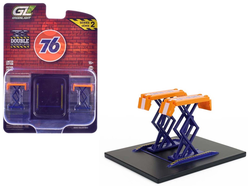 Automotive Double Scissor Lift "Union 76" Orange And Blue "Double Scissor Lifts" Series 2 1/64 Diecast Model By Greenlight