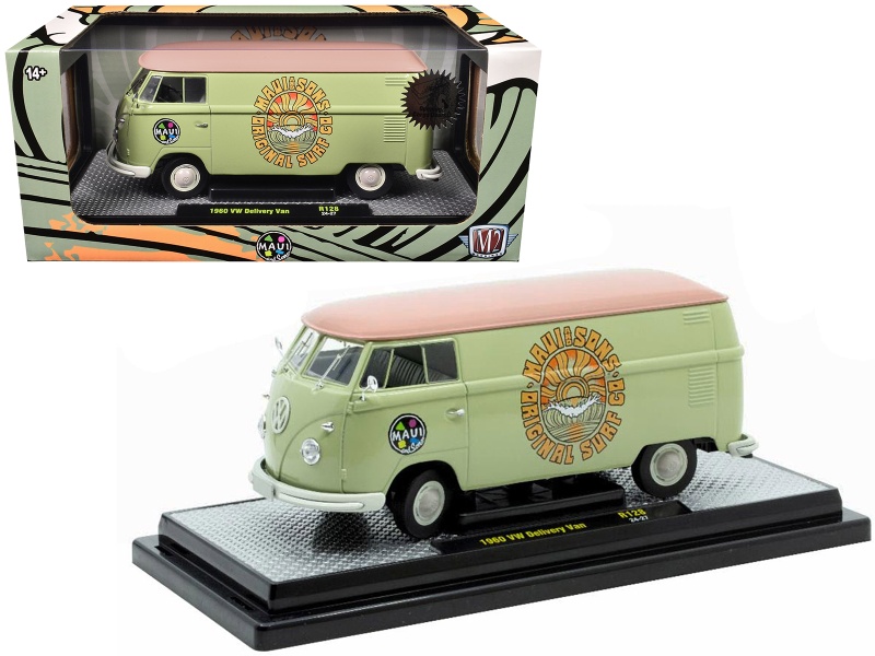 1960 Volkswagen Delivery Van "Maui & Sons" Light Olive Green With Salmon Top Limited Edition To 6650 Pieces Worldwide 1/24 Diecast Model Car By M2 Machines