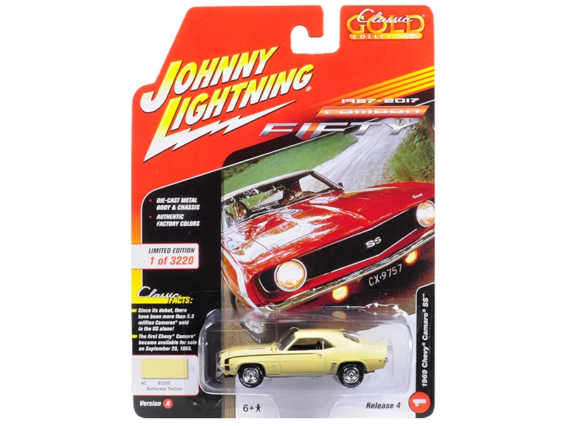 1969 Chevrolet Camaro Ss Butternut Yellow 50Th Anniversary Limited Edition To 3220Pc Worldwide "Muscle Cars Usa" 1/64 Diecast Model Car By Johnny Lightning