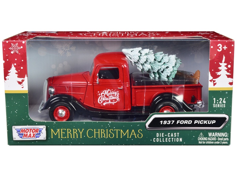 1937 Ford Pickup Truck Red and Black "Merry Christmas" Diecast Model Car by Motormax