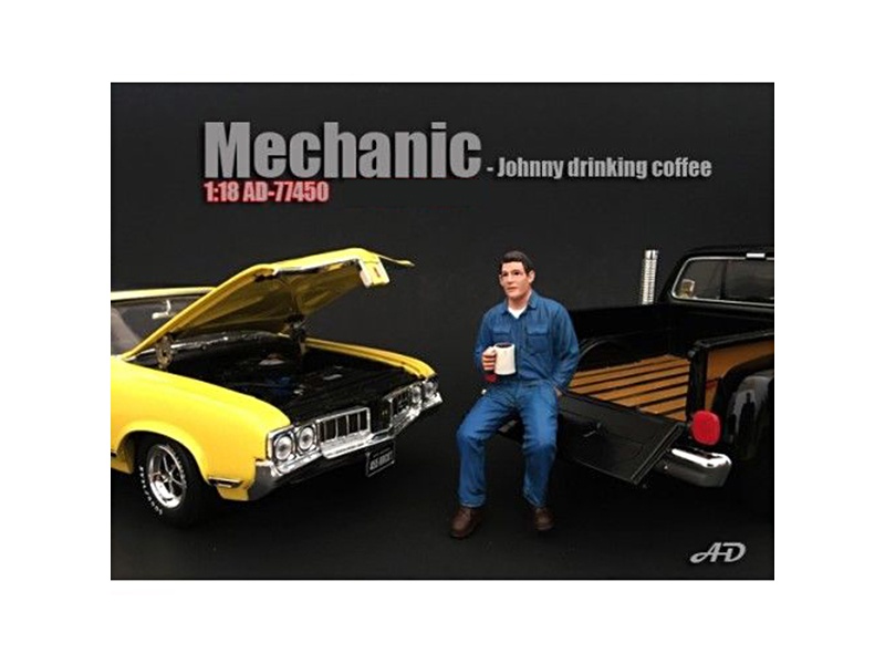 Mechanic Johnny Drinking Coffee Figurine / Figure For 1:18 Models By American Diorama