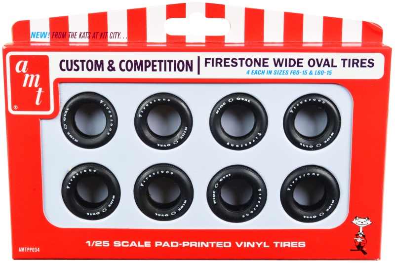 Skill 2 Model Kit Firestone Wide Oval Tires Set Of 8 Pieces For 1/25 Scale Models By Amt