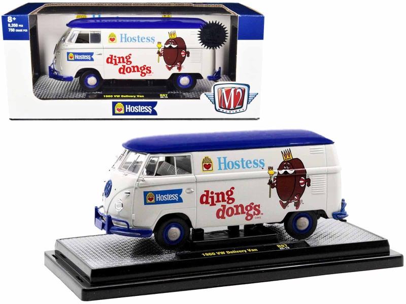 1960 Volkswagen Delivery Van "Hostess Ding Dongs" Wimbledon White With Blue Top Limited Edition To 8350 Pieces Worldwide 1/24 Diecast Model Car By M2 Machines