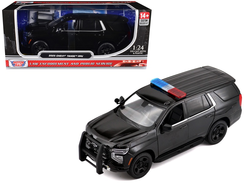 2025 Chevrolet Tahoe Ppv Black "Custom Builder's Kit - Law Enforcement And Public Service" Series 1/24 Diecast Model Car By Motormax