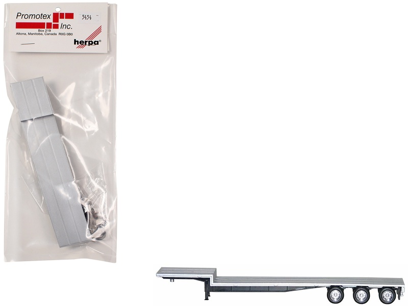 48Ft 3-Axle Drop Deck Trailer With Chrome Wheels And Silver Top 1/87 (Ho) Plastic Model By Promotex